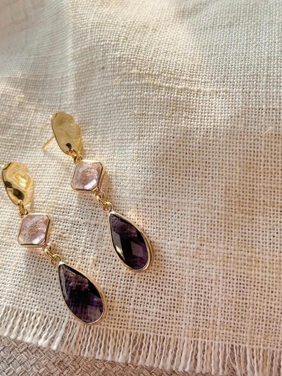 Simplicity oorbellen crystal glass purple